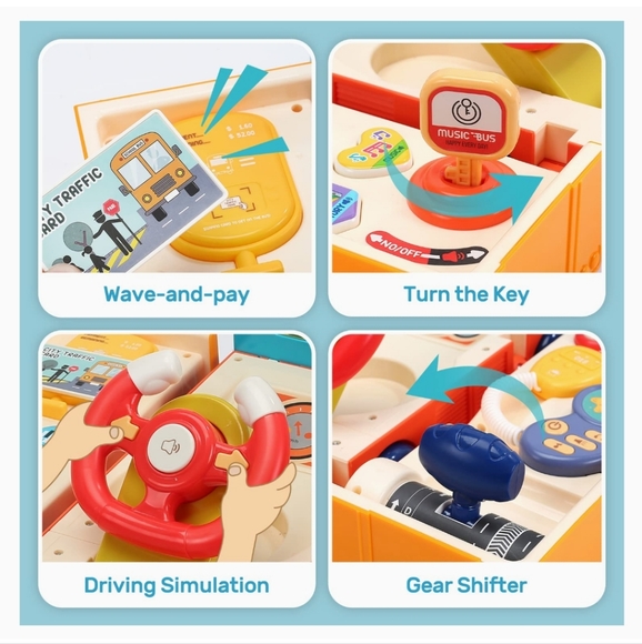 Kids Play Bus with Steering Wheel Toy, Sound and Light, Music School Bus - Picture 3 of 10